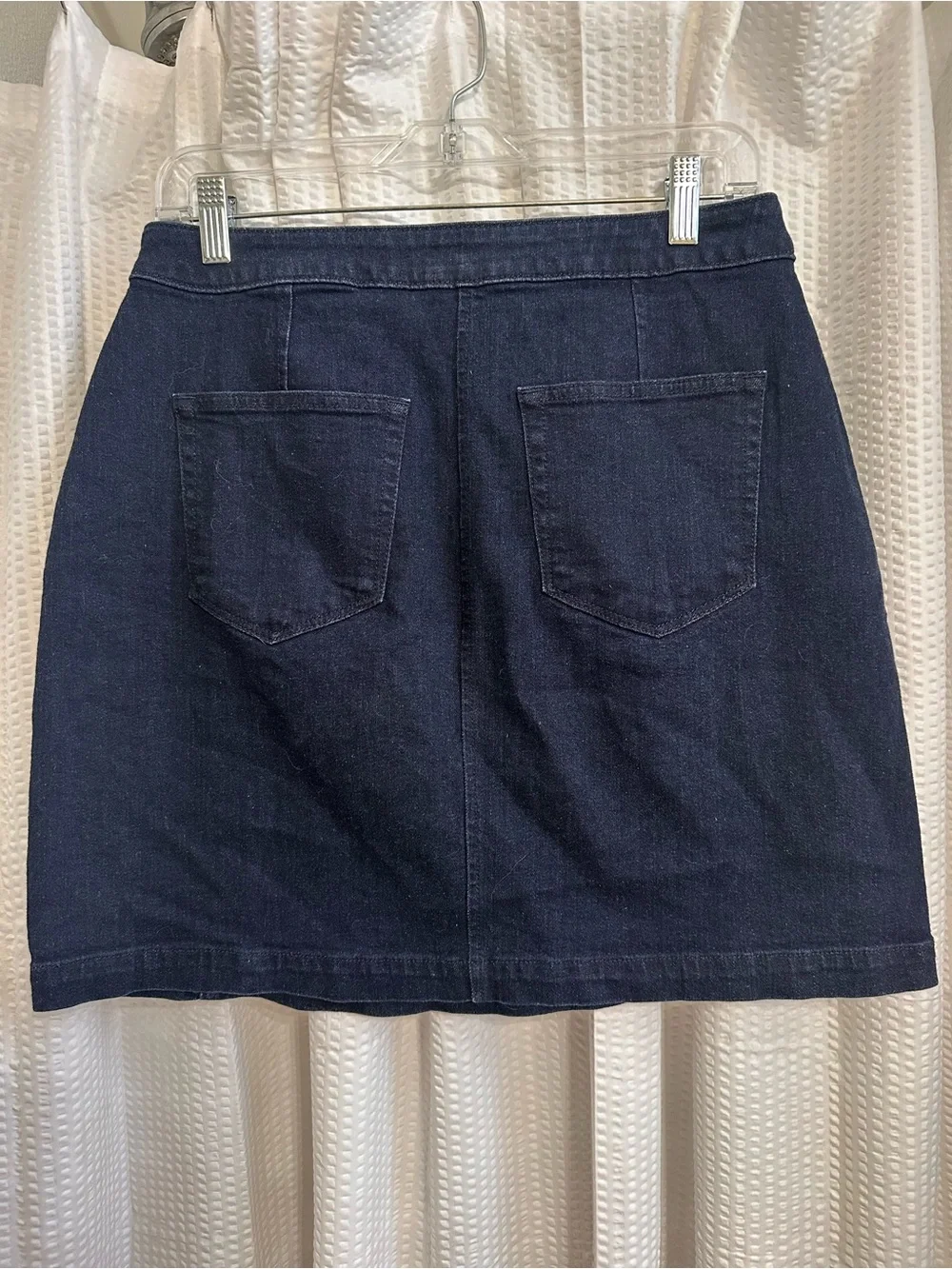 LOFT Navy Button-Front Denim Mini Skirt